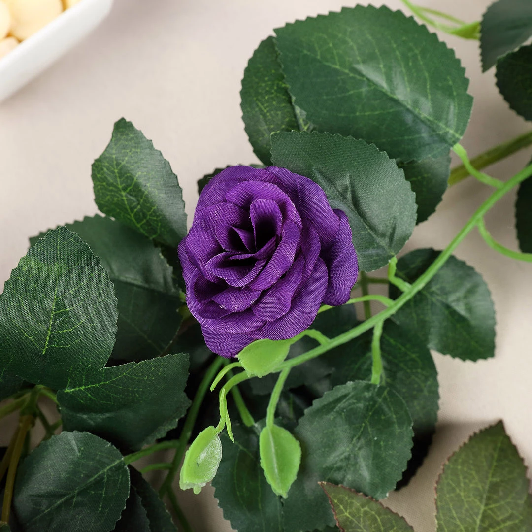 HIER_1210 Artificial Flower & Plants 6ft | 20 Purple Artificial Silk Roses Flower Garland, Hanging Vine 12 HIER_1210 Artificial Flower & Plants 6ft | 20 Purple Artificial Silk Roses Flower Garland, Hanging Vine