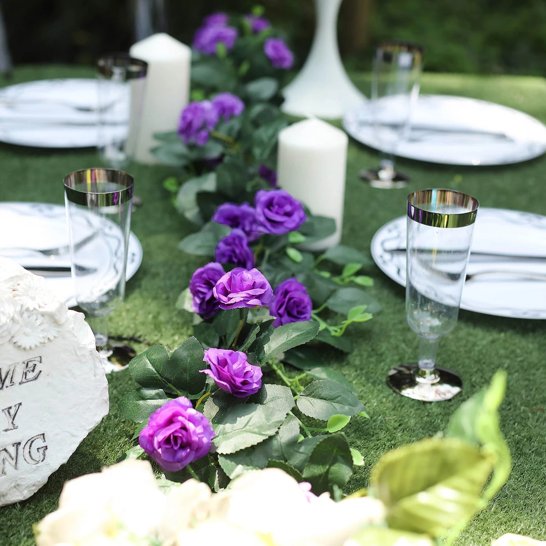 HIER_1210 Artificial Flower & Plants 6ft | 20 Purple Artificial Silk Roses Flower Garland, Hanging Vine 13 HIER_1210 Artificial Flower & Plants 6ft | 20 Purple Artificial Silk Roses Flower Garland, Hanging Vine