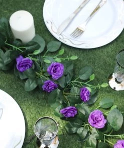 HIER_1210 Artificial Flower & Plants 6ft | 20 Purple Artificial Silk Roses Flower Garland, Hanging Vine 30 HIER_1210 Artificial Flower & Plants 6ft | 20 Purple Artificial Silk Roses Flower Garland, Hanging Vine
