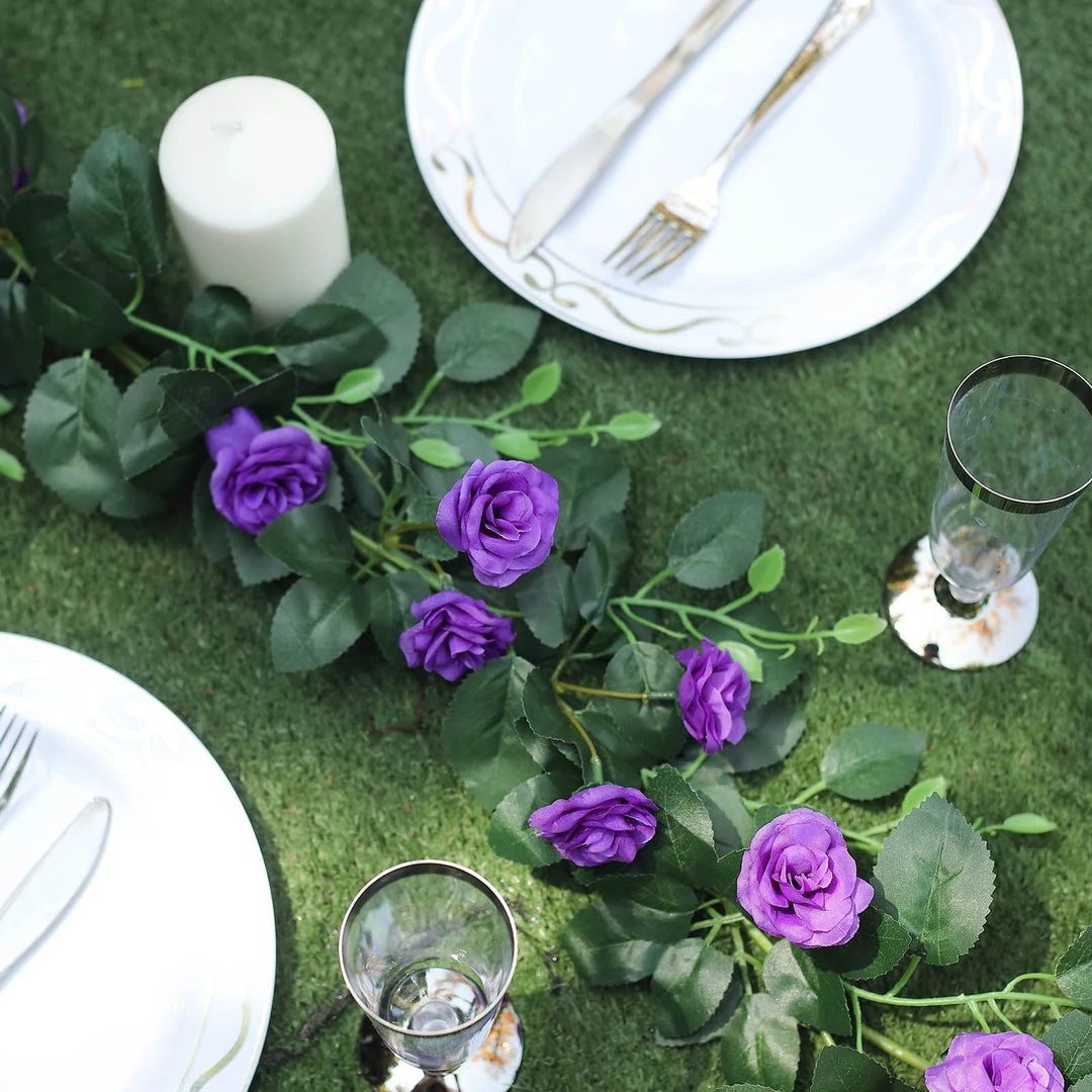 HIER_1210 Artificial Flower & Plants 6ft | 20 Purple Artificial Silk Roses Flower Garland, Hanging Vine 14 HIER_1210 Artificial Flower & Plants 6ft | 20 Purple Artificial Silk Roses Flower Garland, Hanging Vine