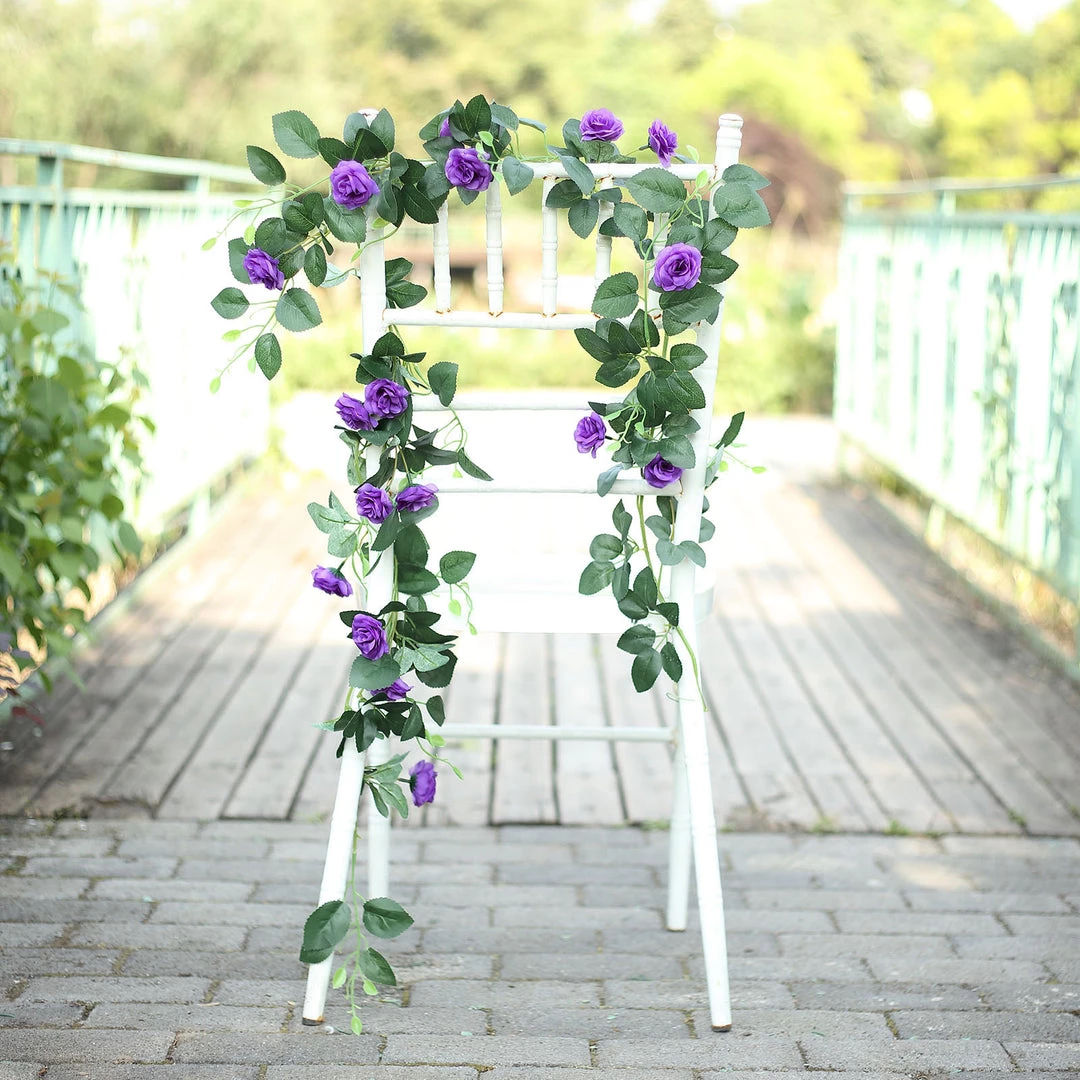 HIER_1210 Artificial Flower & Plants 6ft | 20 Purple Artificial Silk Roses Flower Garland, Hanging Vine 15 HIER_1210 Artificial Flower & Plants 6ft | 20 Purple Artificial Silk Roses Flower Garland, Hanging Vine