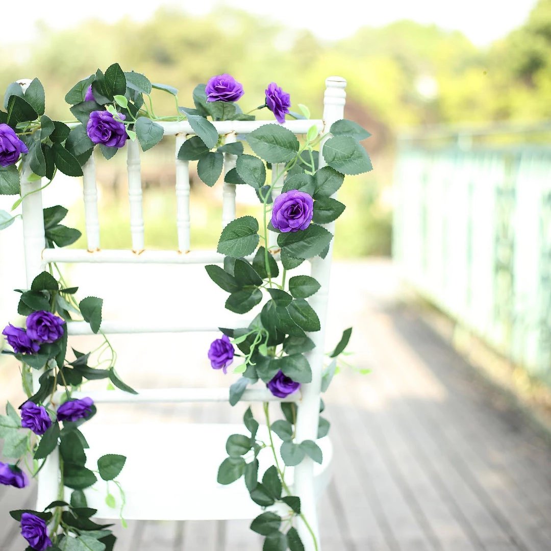 HIER_1210 Artificial Flower & Plants 6ft | 20 Purple Artificial Silk Roses Flower Garland, Hanging Vine 16 HIER_1210 Artificial Flower & Plants 6ft | 20 Purple Artificial Silk Roses Flower Garland, Hanging Vine