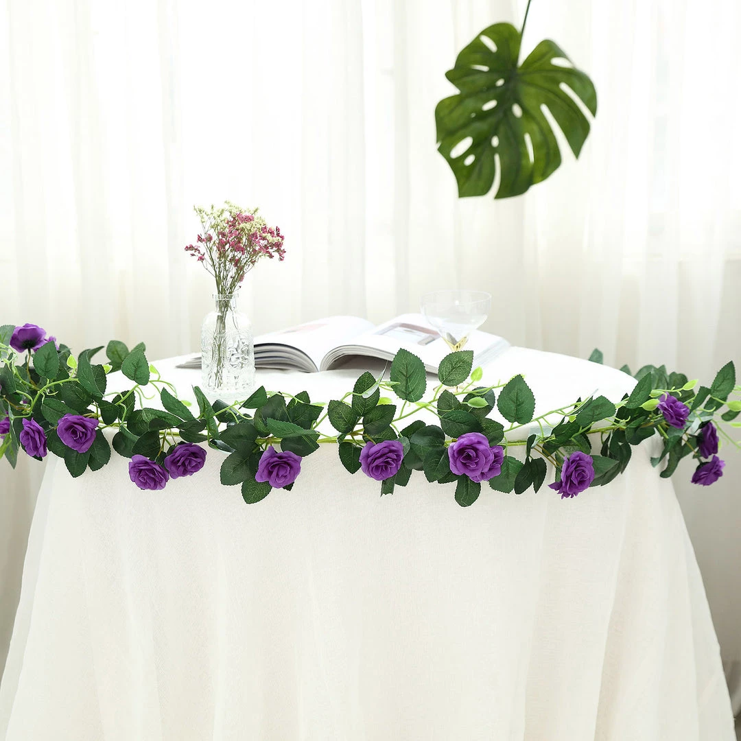 HIER_1210 Artificial Flower & Plants 6ft | 20 Purple Artificial Silk Roses Flower Garland, Hanging Vine 6 HIER_1210 Artificial Flower & Plants 6ft | 20 Purple Artificial Silk Roses Flower Garland, Hanging Vine