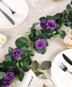 HIER_1210 Artificial Flower & Plants 6ft | 20 Purple Artificial Silk Roses Flower Garland, Hanging Vine