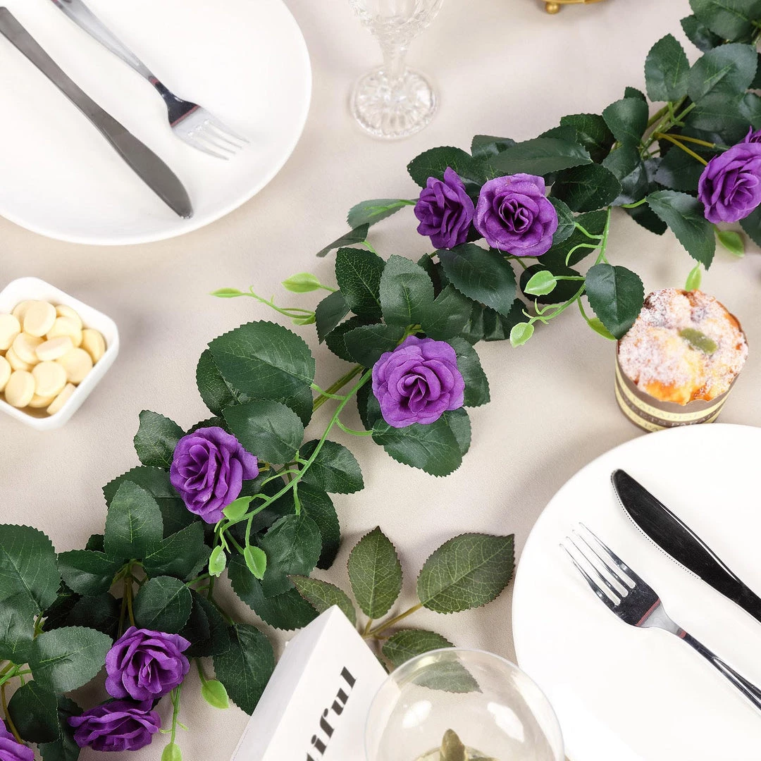 HIER_1210 Artificial Flower & Plants 6ft | 20 Purple Artificial Silk Roses Flower Garland, Hanging Vine 1 HIER_1210 Artificial Flower & Plants 6ft | 20 Purple Artificial Silk Roses Flower Garland, Hanging Vine