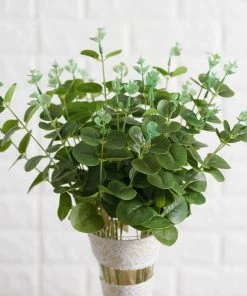 HIER_1600 2 Bushes | 19" Light Green Artificial Eucalyptus Branch Bouquet Plants Chargers & Centerpieces