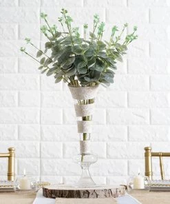 HIER_1600 Chargers & Centerpieces 2 Bushes | 19" Frosted Green Artificial Eucalyptus Branch Bouquet Plants