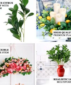 HIER_1150 2 Stems | 26" Green Artificial Lemon Leaf Branches Faux Greenery Plant Artificial Flower & Plants 15 HIER_1150 2 Stems | 26