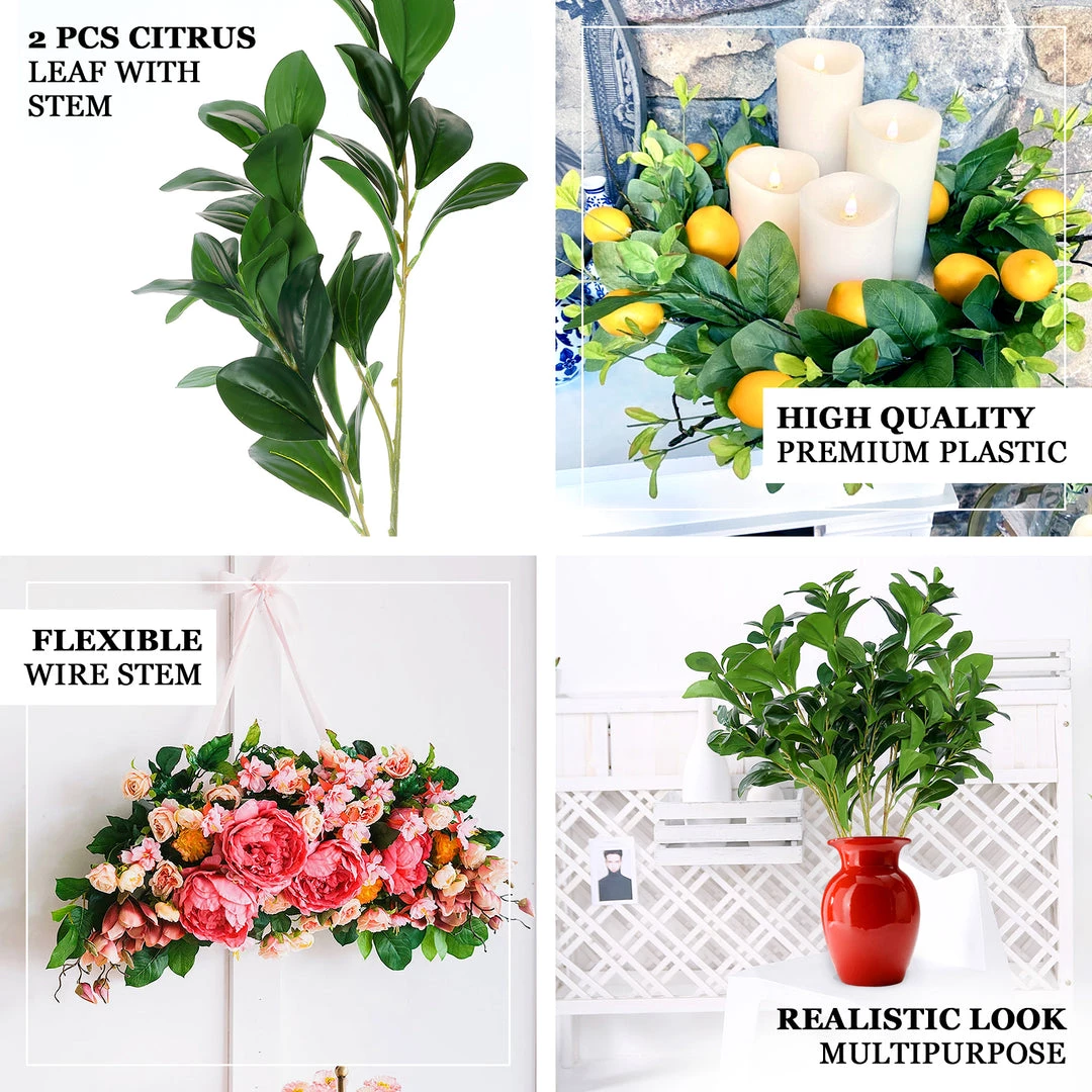 HIER_1150 2 Stems | 26" Green Artificial Lemon Leaf Branches Faux Greenery Plant Artificial Flower & Plants 4 HIER_1150 2 Stems | 26" Green Artificial Lemon Leaf Branches Faux Greenery Plant Artificial Flower & Plants