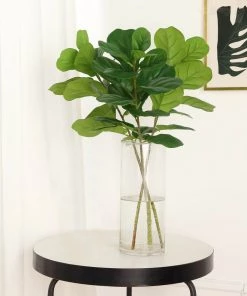 HIER_1150 2 Bushes | 25" Green Artificial Fiddle Leaf Branch Stems, Faux Plants Artificial Flower & Plants