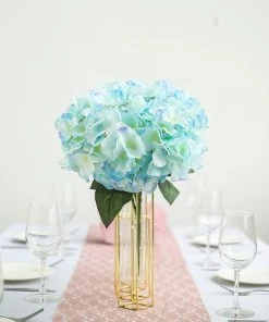 HIER_1120 5 Bushes | Baby Blue Artificial Silk Hydrangea Flowers, Faux Bouquets