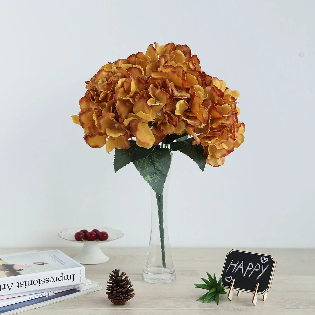 HIER_1120 Artificial Flower & Plants 5 Bushes | Gold Artificial Silk Hydrangea Flowers, Faux Bouquets 7 HIER_1120 Artificial Flower & Plants 5 Bushes | Gold Artificial Silk Hydrangea Flowers, Faux Bouquets