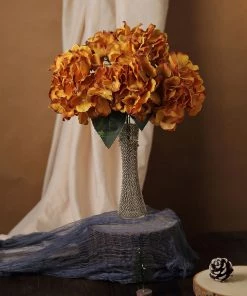 HIER_1120 Artificial Flower & Plants 5 Bushes | Gold Artificial Silk Hydrangea Flowers, Faux Bouquets 22 HIER_1120 Artificial Flower & Plants 5 Bushes | Gold Artificial Silk Hydrangea Flowers, Faux Bouquets