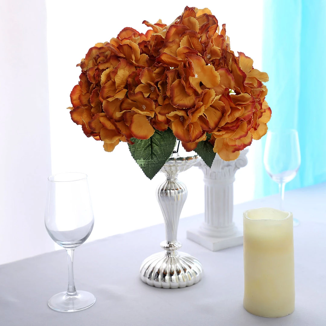HIER_1120 Artificial Flower & Plants 5 Bushes | Gold Artificial Silk Hydrangea Flowers, Faux Bouquets 12 HIER_1120 Artificial Flower & Plants 5 Bushes | Gold Artificial Silk Hydrangea Flowers, Faux Bouquets