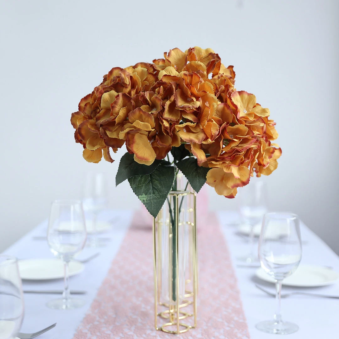 HIER_1120 Artificial Flower & Plants 5 Bushes | Gold Artificial Silk Hydrangea Flowers, Faux Bouquets 1 HIER_1120 Artificial Flower & Plants 5 Bushes | Gold Artificial Silk Hydrangea Flowers, Faux Bouquets