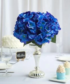 HIER_1120 5 Bushes | Royal Blue Artificial Silk Hydrangea Flowers, Faux Bouquets