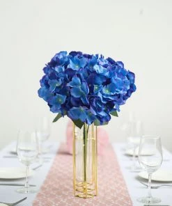 HIER_1120 5 Bushes | Royal Blue Artificial Silk Hydrangea Flowers, Faux Bouquets