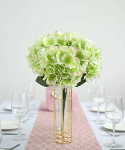 HIER_1120 5 Bushes | Lime/Pink Artificial Silk Hydrangea Flowers, Faux Bouquets Artificial Flower & Plants