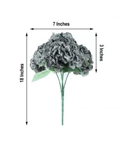 HIER_1120 5 Bushes | Charcoal Gray Artificial Silk Hydrangea Flower Faux Bouquet Artificial Hydrangeas Arrangements