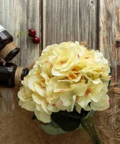 HIER_1120 Artificial Flower & Plants 5 Bushes | Yellow Artificial Silk Hydrangea Flowers, Faux Bouquets