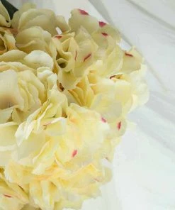 HIER_1120 Artificial Flower & Plants 5 Bushes | Yellow Artificial Silk Hydrangea Flowers, Faux Bouquets