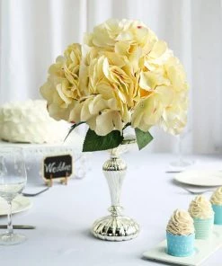 HIER_1120 Artificial Flower & Plants 5 Bushes | Yellow Artificial Silk Hydrangea Flowers, Faux Bouquets