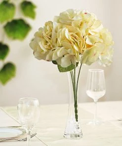 HIER_1120 Artificial Flower & Plants 5 Bushes | Yellow Artificial Silk Hydrangea Flowers, Faux Bouquets