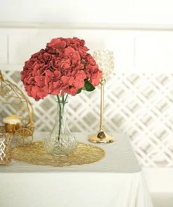 HIER_1120 5 Bushes | Burgundy Artificial Silk Hydrangea Flowers, Faux Bouquets Artificial Hydrangeas Arrangements