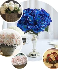 HIER_1120 5 Bushes | Lavender Artificial Silk Hydrangea Flowers, Faux Bouquets