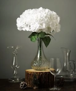 HIER_1120 5 Bushes | White Artificial Silk Hydrangea Flowers, Faux Bouquets Artificial Hydrangeas Arrangements