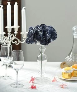 HIER_5120 Chargers & Centerpieces 10 Flower Head & Stems | Charcoal Gray Artificial Satin Hydrangeas, DIY Arrangement
