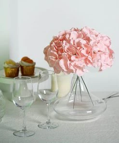 HIER_5120 Chargers & Centerpieces 10 Flower Head & Stems | Blush/Rose Gold Artificial Satin Hydrangeas, DIY Arrangement