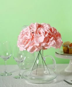 HIER_5120 Chargers & Centerpieces 10 Flower Head & Stems | Blush/Rose Gold Artificial Satin Hydrangeas, DIY Arrangement