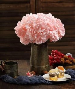 HIER_5120 Chargers & Centerpieces 10 Flower Head & Stems | Blush/Rose Gold Artificial Satin Hydrangeas, DIY Arrangement