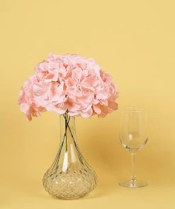 HIER_5120 Chargers & Centerpieces 10 Flower Head & Stems | Blush/Rose Gold Artificial Satin Hydrangeas, DIY Arrangement