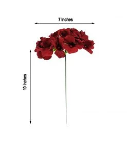 HIER_5120 10 Flower Head & Stems | Burgundy Artificial Satin Hydrangeas, DIY Arrangement Chargers & Centerpieces