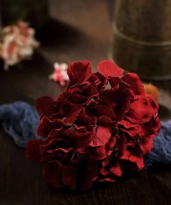 HIER_5120 10 Flower Head & Stems | Burgundy Artificial Satin Hydrangeas, DIY Arrangement Chargers & Centerpieces