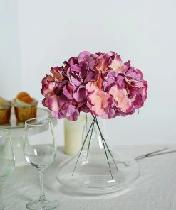 HIER_5120 Chargers & Centerpieces 10 Flower Head & Stems | Dark Lavender/Pink Artificial Satin Hydrangeas, DIY Arrangement