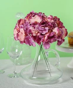 HIER_5120 Chargers & Centerpieces 10 Flower Head & Stems | Dark Lavender/Pink Artificial Satin Hydrangeas, DIY Arrangement
