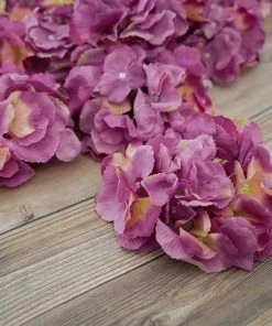 HIER_5120 Chargers & Centerpieces 10 Flower Head & Stems | Dark Lavender/Pink Artificial Satin Hydrangeas, DIY Arrangement