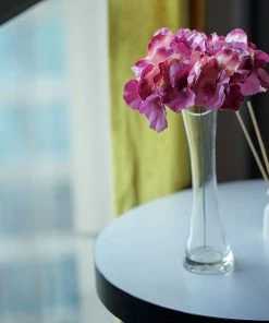 HIER_5120 Chargers & Centerpieces 10 Flower Head & Stems | Dark Lavender/Pink Artificial Satin Hydrangeas, DIY Arrangement