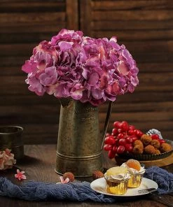 HIER_5120 Chargers & Centerpieces 10 Flower Head & Stems | Dark Lavender/Pink Artificial Satin Hydrangeas, DIY Arrangement