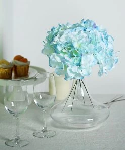 HIER_5120 10 Flower Head & Stems | Blue Artificial Satin Hydrangeas, DIY Arrangement Chargers & Centerpieces