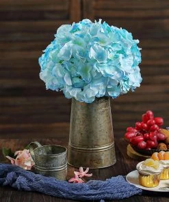 HIER_5120 10 Flower Head & Stems | Blue Artificial Satin Hydrangeas, DIY Arrangement Chargers & Centerpieces