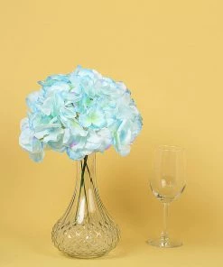 HIER_5120 10 Flower Head & Stems | Blue Artificial Satin Hydrangeas, DIY Arrangement Chargers & Centerpieces
