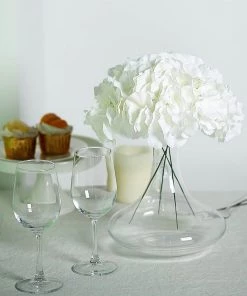 HIER_5120 10 Flower Head & Stems | Cream Artificial Satin Hydrangeas, DIY Arrangement Chargers & Centerpieces