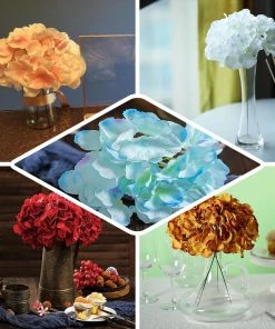 HIER_5120 Chargers & Centerpieces 10 Flower Head & Stems | Dark Lavender/Pink Artificial Satin Hydrangeas, DIY Arrangement