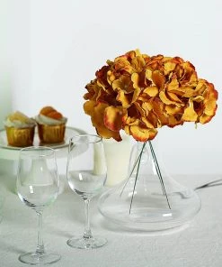 HIER_5120 Chargers & Centerpieces 10 Flower Head & Stems | Gold Artificial Satin Hydrangeas, DIY Arrangement