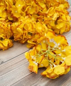 HIER_5120 Chargers & Centerpieces 10 Flower Head & Stems | Gold Artificial Satin Hydrangeas, DIY Arrangement