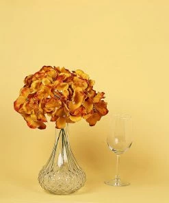 HIER_5120 Chargers & Centerpieces 10 Flower Head & Stems | Gold Artificial Satin Hydrangeas, DIY Arrangement